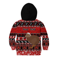 Personalised New Zealand Christmas Kid Hoodie Aotearoa Kiwi Meri Kirihimete Red Version LT14 - Polynesian Pride
