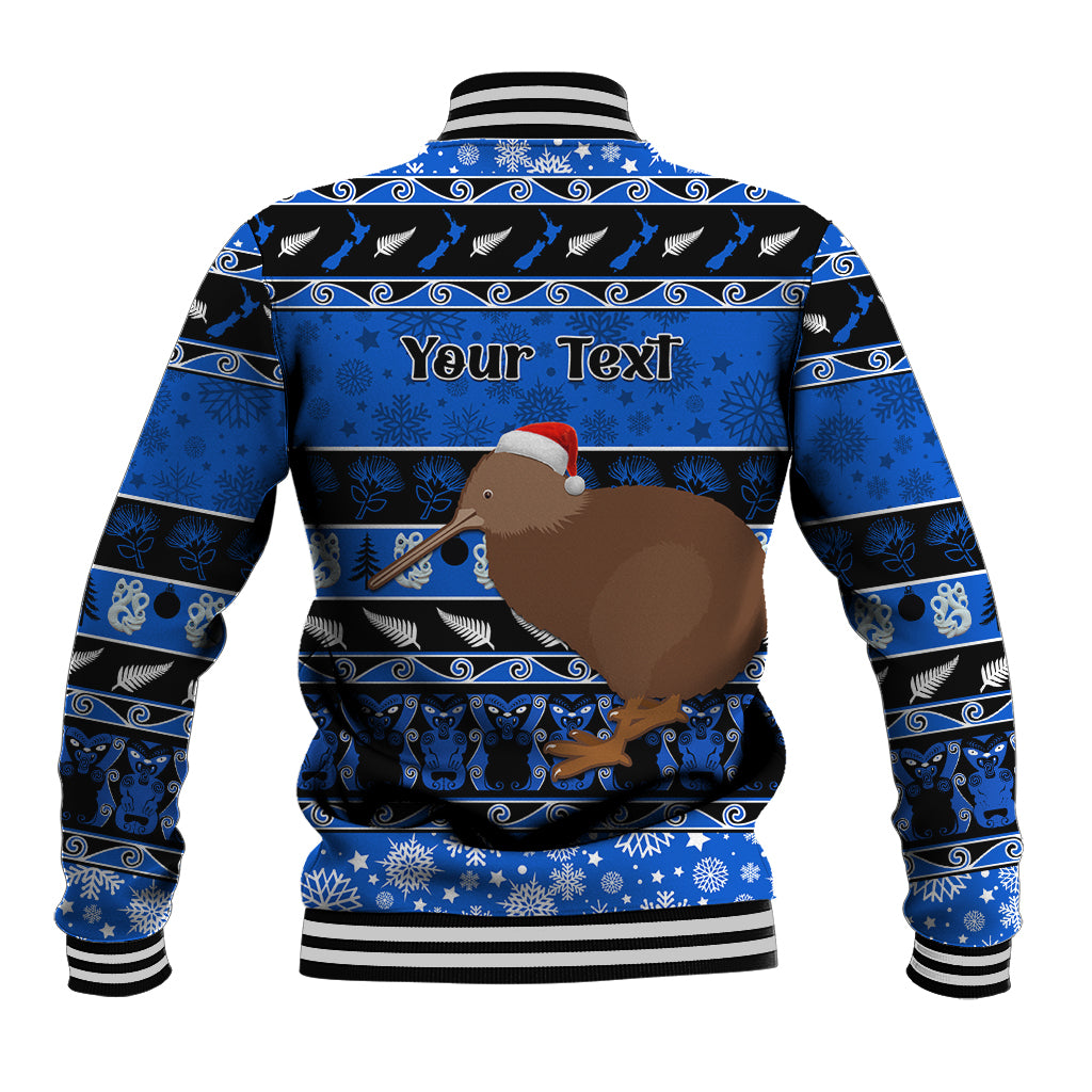 Personalised New Zealand Christmas Baseball Jacket Aotearoa Kiwi Meri Kirihimete Blue Version LT14 - Polynesian Pride