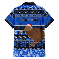 Personalised New Zealand Christmas Family Matching Off Shoulder Short Dress and Hawaiian Shirt Aotearoa Kiwi Meri Kirihimete Blue Version LT14 - Polynesian Pride