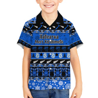 Personalised New Zealand Christmas Family Matching Off Shoulder Short Dress and Hawaiian Shirt Aotearoa Kiwi Meri Kirihimete Blue Version LT14 Son's Shirt Blue - Polynesian Pride