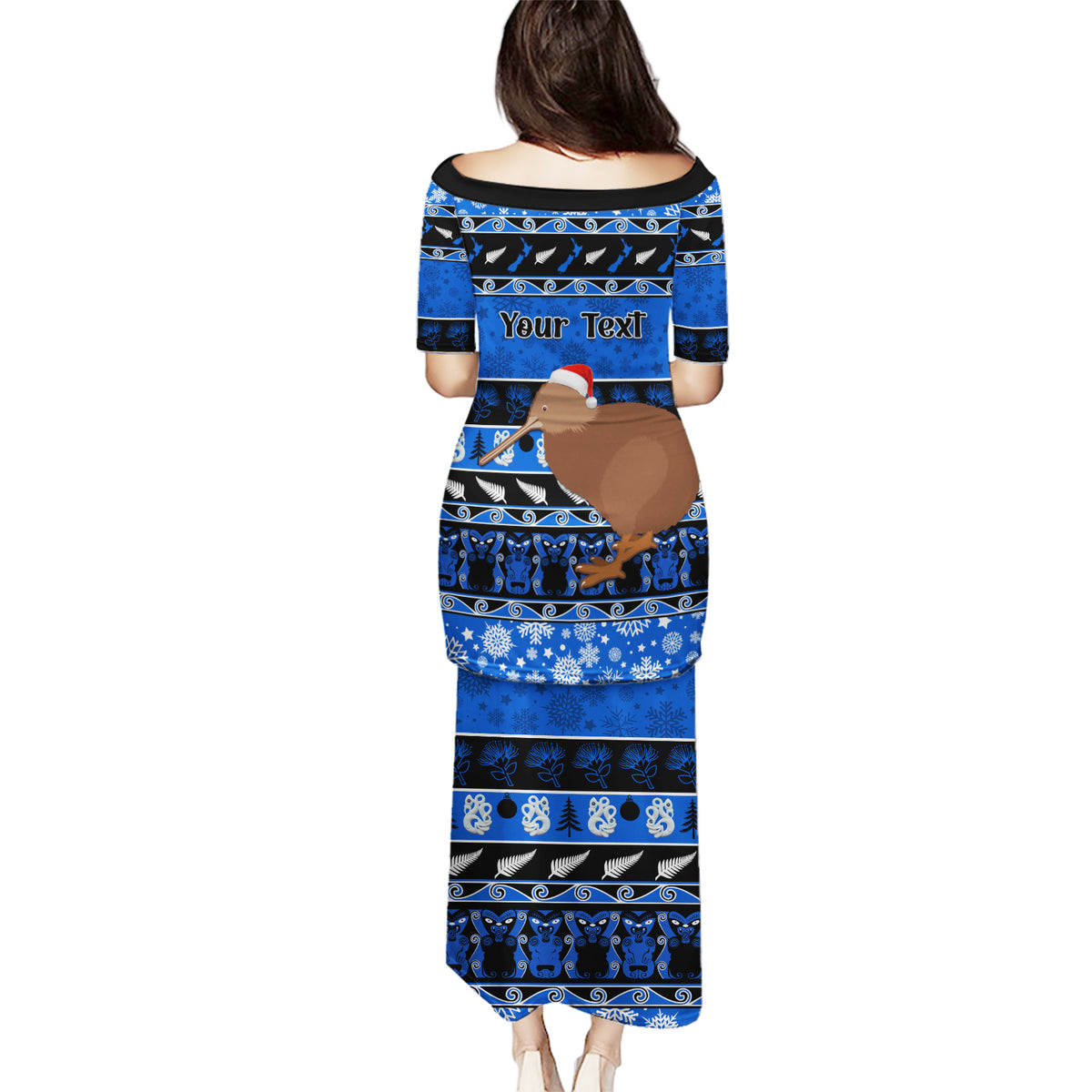 Personalised New Zealand Christmas Puletasi Aotearoa Kiwi Meri Kirihimete Blue Version LT14 - Polynesian Pride