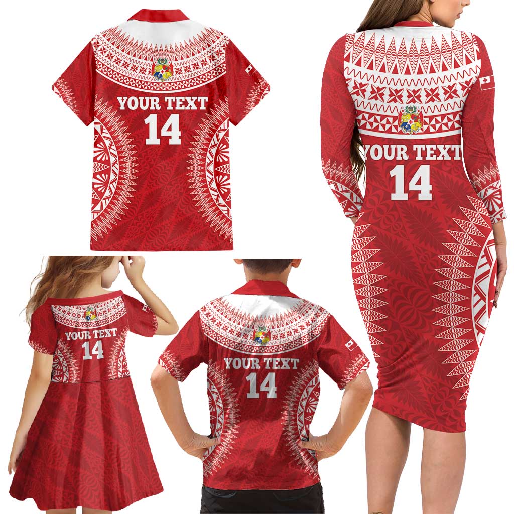 Custom Tonga Mate Maa Family Matching Long Sleeve Bodycon Dress and Hawaiian Shirt Go Champions Tongan Ngatu - Red