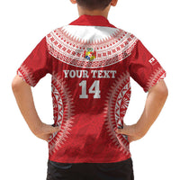 Custom Tonga Mate Maa Family Matching Off The Shoulder Long Sleeve Dress and Hawaiian Shirt Go Champions Tongan Ngatu - Red LT14 - Polynesian Pride