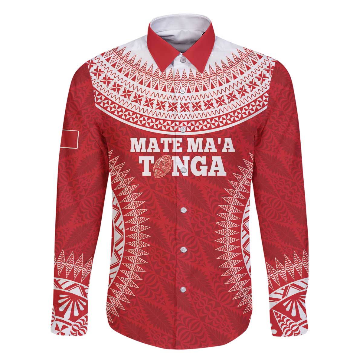 Custom Tonga Mate Maa Family Matching Off The Shoulder Long Sleeve Dress and Hawaiian Shirt Go Champions Tongan Ngatu - Red LT14 Dad's Shirt - Long Sleeve Red - Polynesian Pride