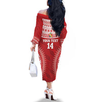 Custom Tonga Mate Maa Family Matching Off The Shoulder Long Sleeve Dress and Hawaiian Shirt Go Champions Tongan Ngatu - Red LT14 - Polynesian Pride