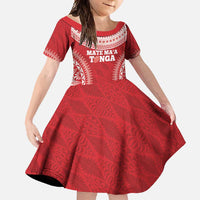 Custom Tonga Mate Maa Family Matching Off Shoulder Maxi Dress and Hawaiian Shirt Go Champions Tongan Ngatu - Red LT14 Daughter's Dress Red - Polynesian Pride
