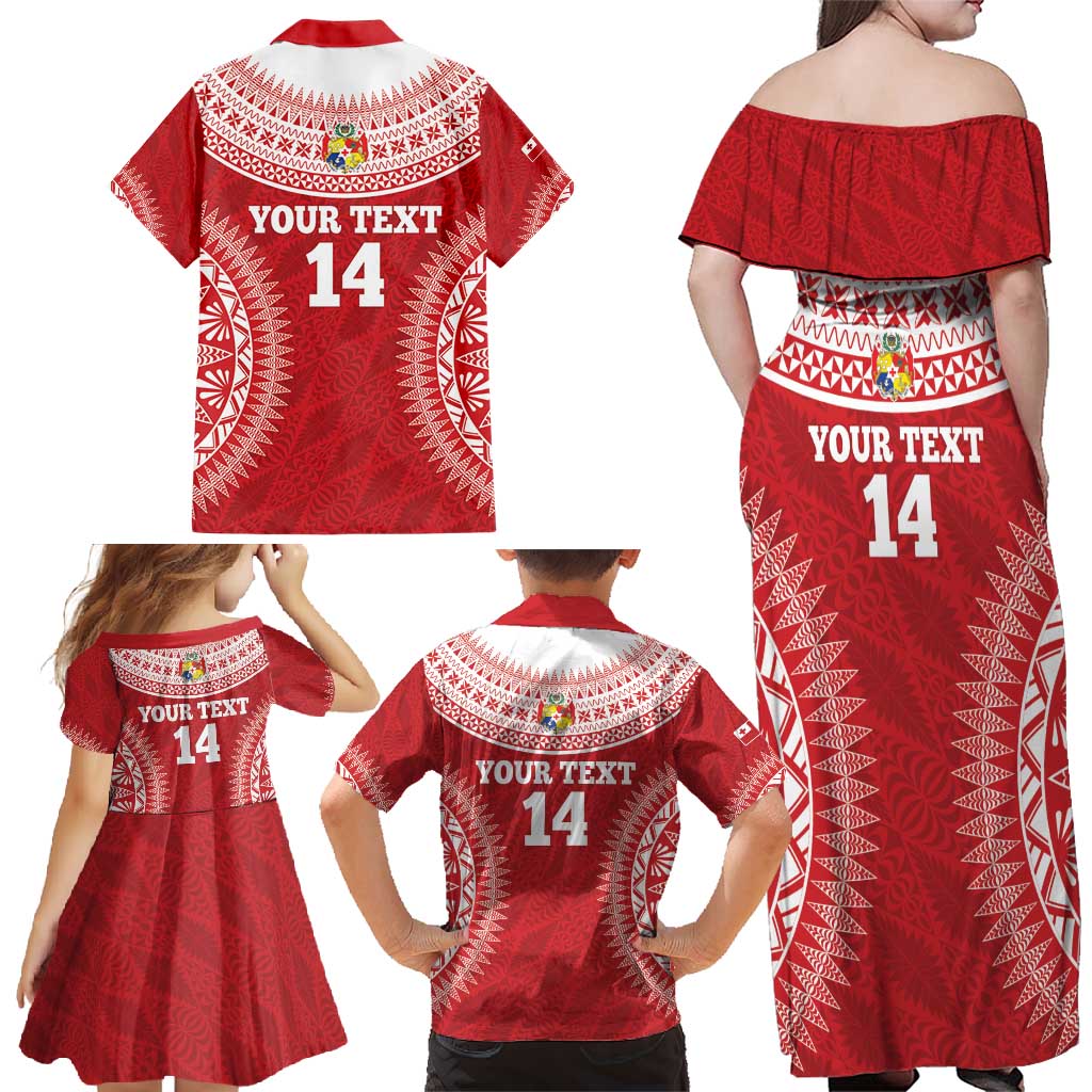 Custom Tonga Mate Maa Family Matching Off Shoulder Maxi Dress and Hawaiian Shirt Go Champions Tongan Ngatu - Red LT14 - Polynesian Pride