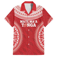 Custom Tonga Mate Maa Family Matching Off Shoulder Maxi Dress and Hawaiian Shirt Go Champions Tongan Ngatu - Red LT14 Dad's Shirt - Short Sleeve Red - Polynesian Pride