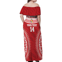 Custom Tonga Mate Maa Family Matching Off Shoulder Maxi Dress and Hawaiian Shirt Go Champions Tongan Ngatu - Red LT14 - Polynesian Pride