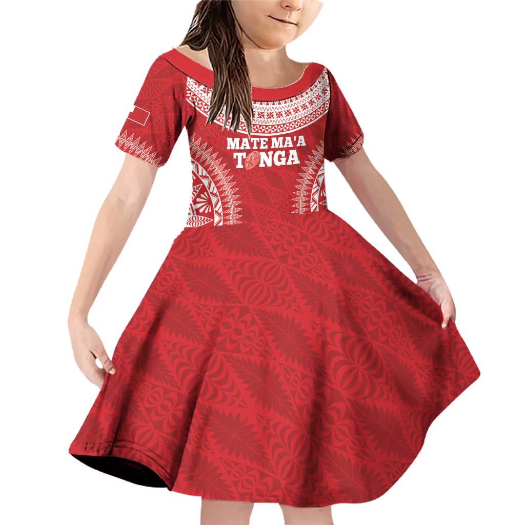 Custom Tonga Mate Maa Family Matching Off Shoulder Short Dress and Hawaiian Shirt Go Champions Tongan Ngatu - Red LT14 Daughter's Dress Red - Polynesian Pride