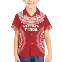 Custom Tonga Mate Maa Family Matching Off Shoulder Short Dress and Hawaiian Shirt Go Champions Tongan Ngatu - Red LT14 Son's Shirt Red - Polynesian Pride