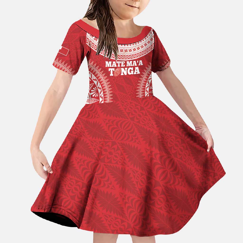 Custom Tonga Mate Maa Family Matching Tank Maxi Dress and Hawaiian Shirt Go Champions Tongan Ngatu - Red LT14 Daughter's Dress Red - Polynesian Pride