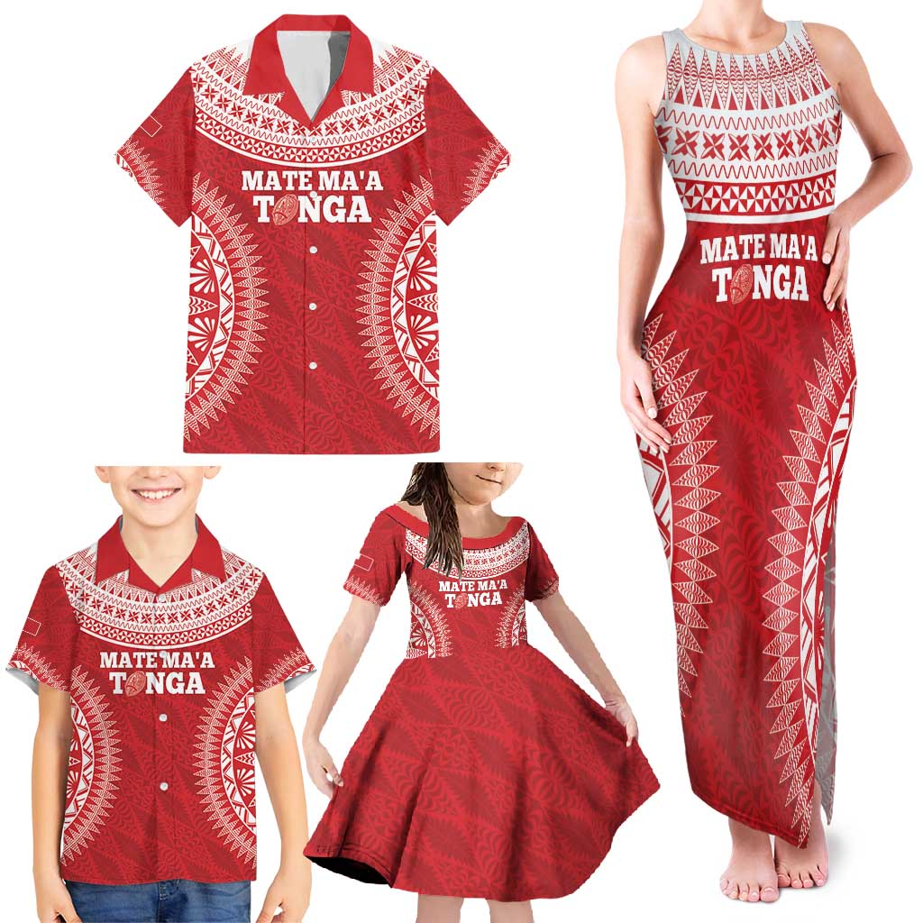 Custom Tonga Mate Maa Family Matching Tank Maxi Dress and Hawaiian Shirt Go Champions Tongan Ngatu - Red LT14 - Polynesian Pride