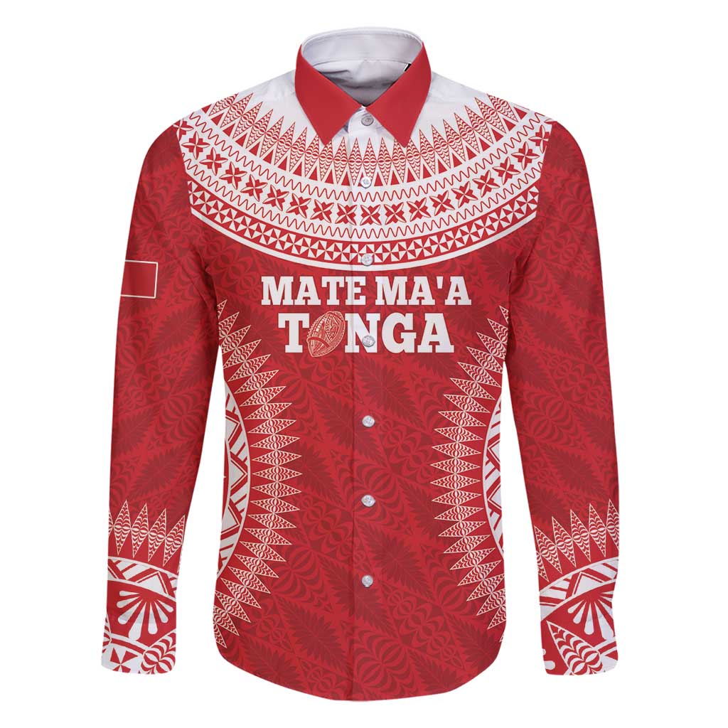 Custom Tonga Mate Maa Family Matching Tank Maxi Dress and Hawaiian Shirt Go Champions Tongan Ngatu - Red LT14 Dad's Shirt - Long Sleeve Red - Polynesian Pride