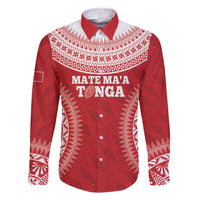 Custom Tonga Mate Maa Family Matching Tank Maxi Dress and Hawaiian Shirt Go Champions Tongan Ngatu - Red LT14 Dad's Shirt - Long Sleeve Red - Polynesian Pride