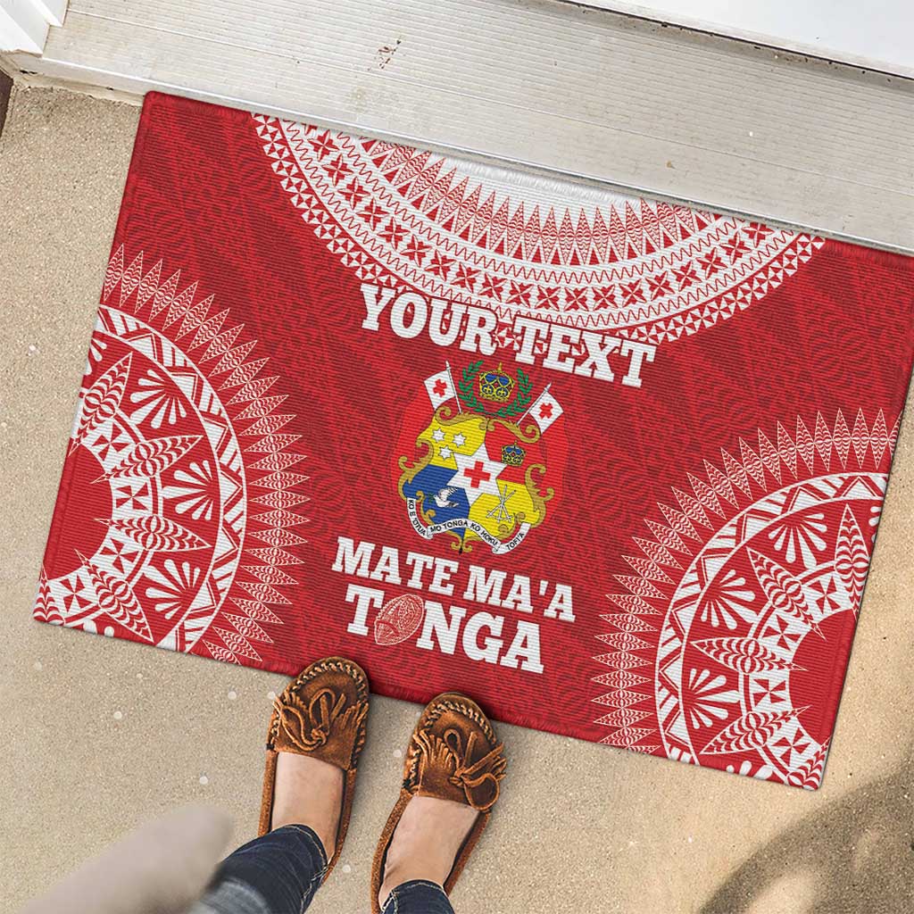 Custom Tonga Mate Maa Rubber Doormat Go Champions Tongan Ngatu - Red