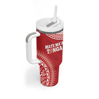 Personalised Tonga Mate Maa Tumbler With Handle Go Champions Tongan Ngatu - Red