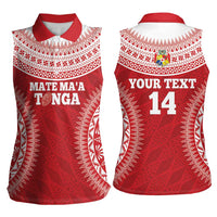Custom Tonga Mate Maa Women Sleeveless Polo Shirt Go Champions Tongan Ngatu - Red