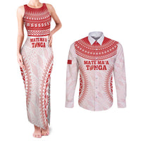 Custom Tonga Mate Maa Couples Matching Tank Maxi Dress and Long Sleeve Button Shirt Go Champions Tongan Ngatu - White