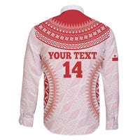 Custom Tonga Mate Maa Family Matching Off The Shoulder Long Sleeve Dress and Hawaiian Shirt Go Champions Tongan Ngatu - White LT14 - Polynesian Pride