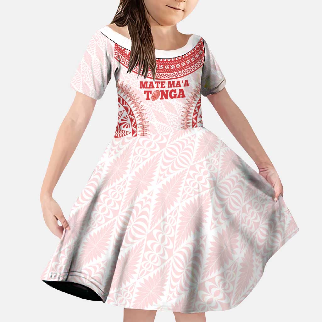 Custom Tonga Mate Maa Family Matching Off Shoulder Maxi Dress and Hawaiian Shirt Go Champions Tongan Ngatu - White LT14 Daughter's Dress White - Polynesian Pride