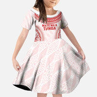 Custom Tonga Mate Maa Family Matching Off Shoulder Maxi Dress and Hawaiian Shirt Go Champions Tongan Ngatu - White LT14 Daughter's Dress White - Polynesian Pride