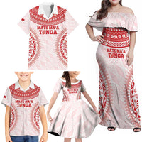 Custom Tonga Mate Maa Family Matching Off Shoulder Maxi Dress and Hawaiian Shirt Go Champions Tongan Ngatu - White LT14 - Polynesian Pride