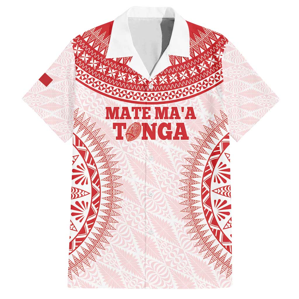 Custom Tonga Mate Maa Family Matching Off Shoulder Maxi Dress and Hawaiian Shirt Go Champions Tongan Ngatu - White LT14 Dad's Shirt - Short Sleeve White - Polynesian Pride