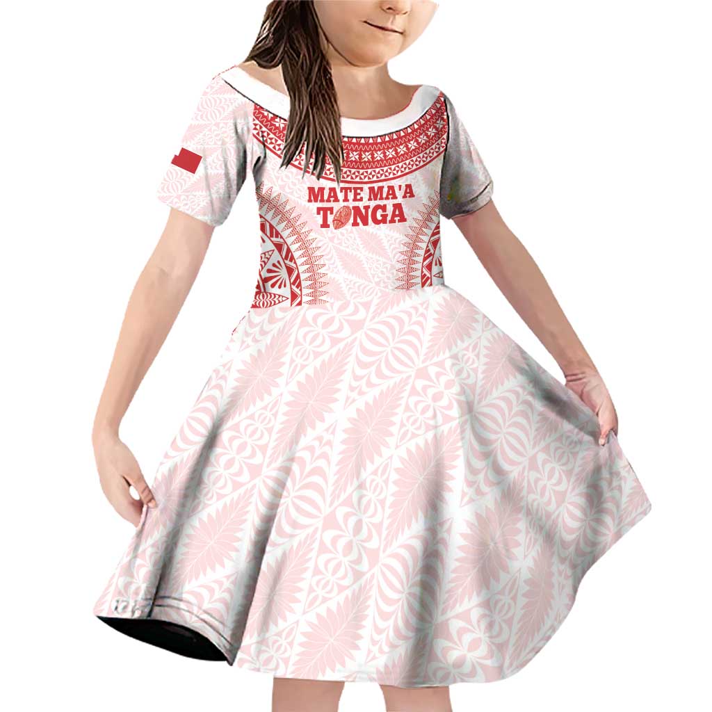 Custom Tonga Mate Maa Family Matching Off Shoulder Short Dress and Hawaiian Shirt Go Champions Tongan Ngatu - White LT14 Daughter's Dress White - Polynesian Pride