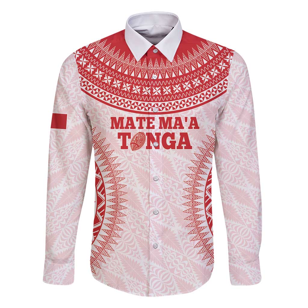 Custom Tonga Mate Maa Family Matching Off Shoulder Short Dress and Hawaiian Shirt Go Champions Tongan Ngatu - White LT14 Dad's Shirt - Long Sleeve White - Polynesian Pride