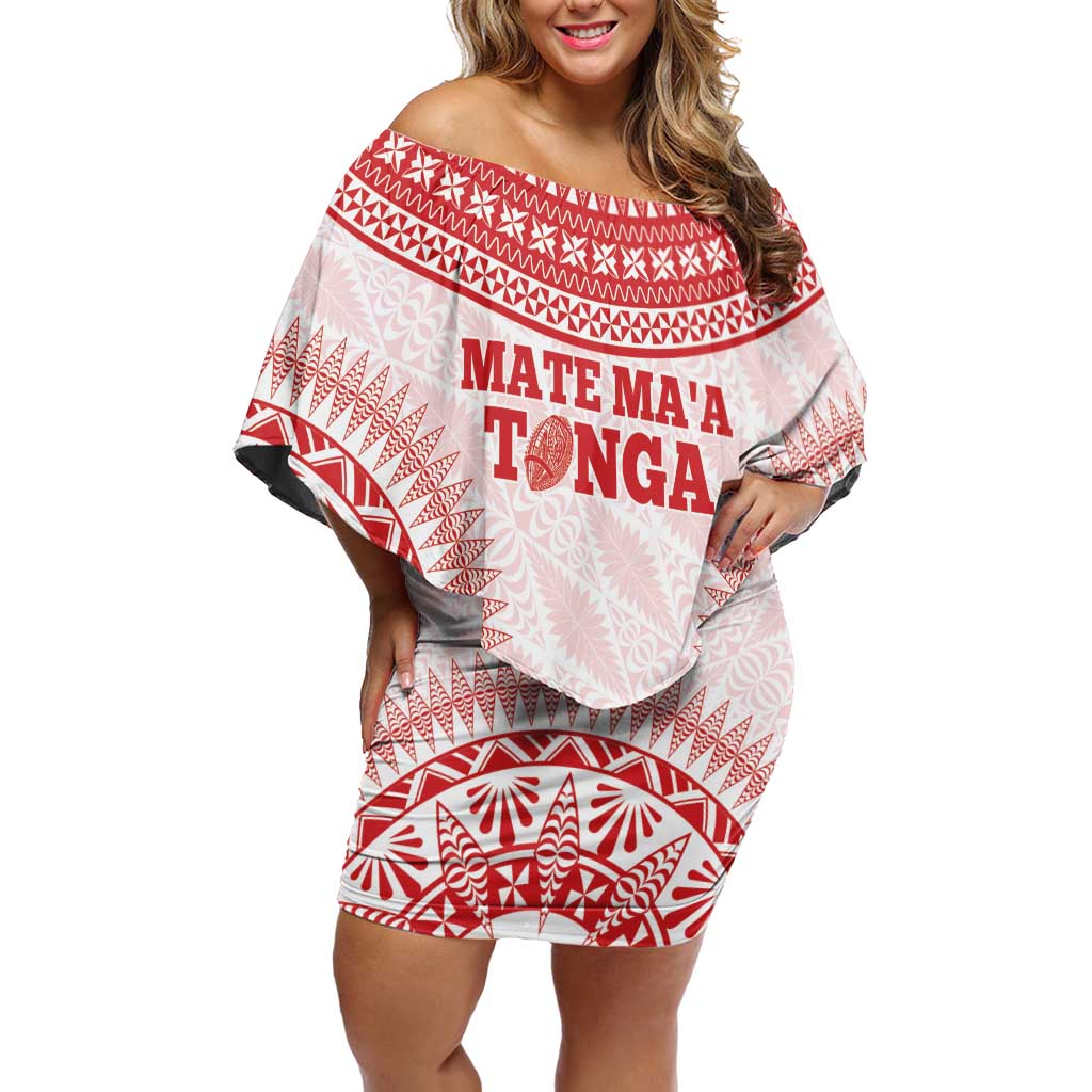 Custom Tonga Mate Maa Family Matching Off Shoulder Short Dress and Hawaiian Shirt Go Champions Tongan Ngatu - White LT14 Mom's Dress White - Polynesian Pride