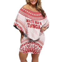 Custom Tonga Mate Maa Family Matching Off Shoulder Short Dress and Hawaiian Shirt Go Champions Tongan Ngatu - White LT14 Mom's Dress White - Polynesian Pride