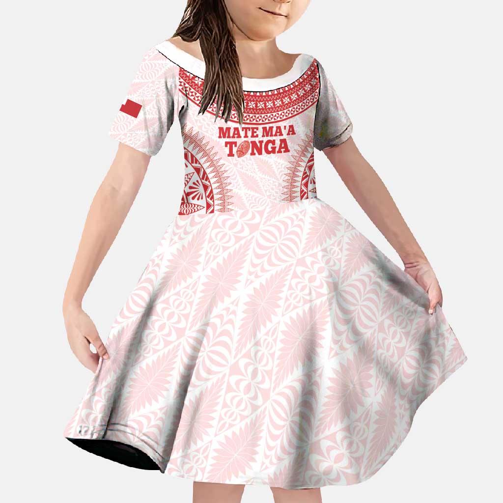 Custom Tonga Mate Maa Family Matching Tank Maxi Dress and Hawaiian Shirt Go Champions Tongan Ngatu - White LT14 Daughter's Dress White - Polynesian Pride