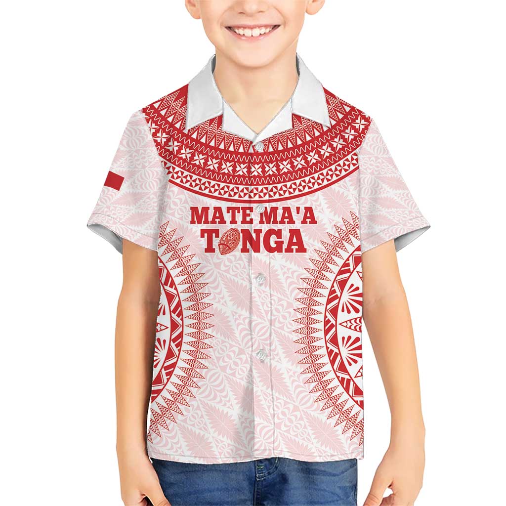 Custom Tonga Mate Maa Kid Hawaiian Shirt Go Champions Tongan Ngatu - White