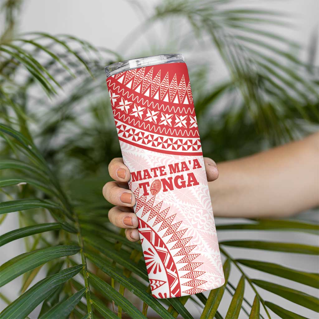 Personalised Tonga Mate Maa Skinny Tumbler Go Champions Tongan Ngatu - White