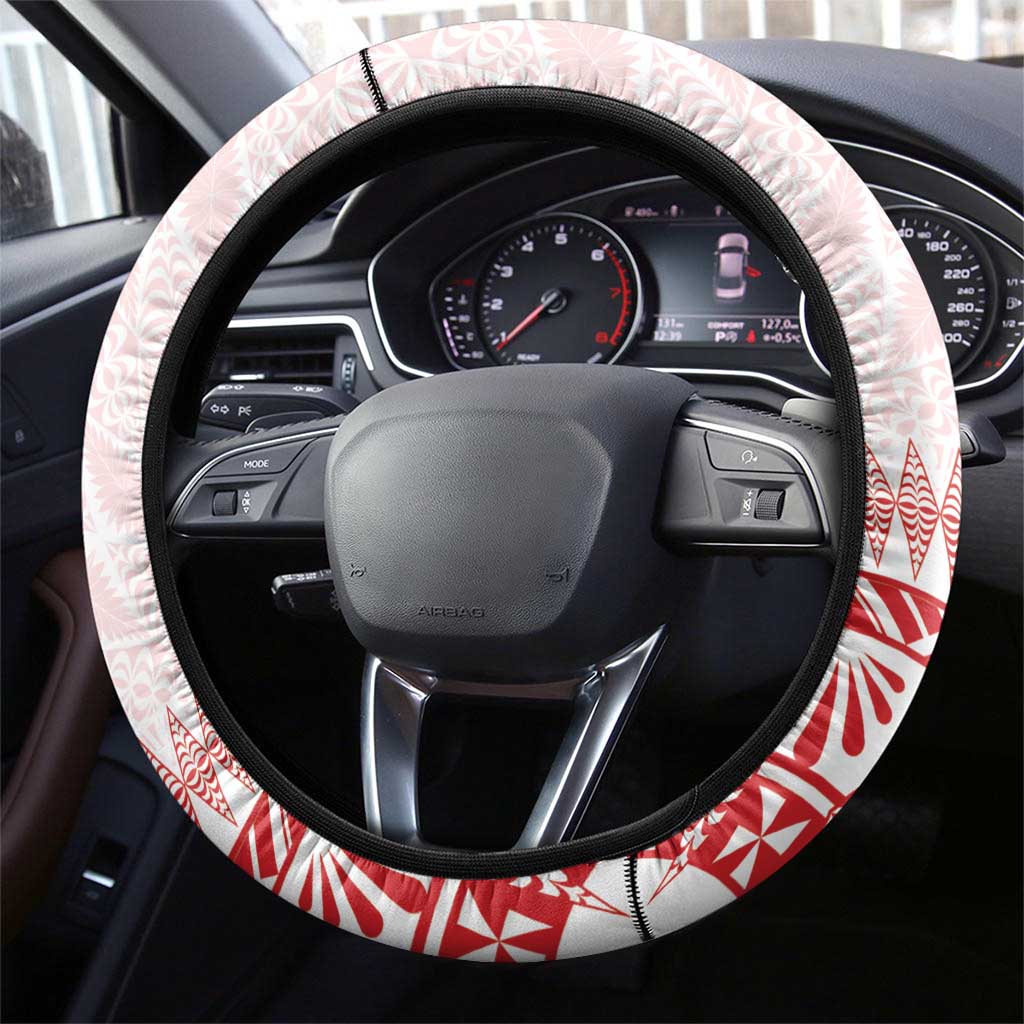 Tonga Mate Maa Steering Wheel Cover Go Champions Tongan Ngatu - White