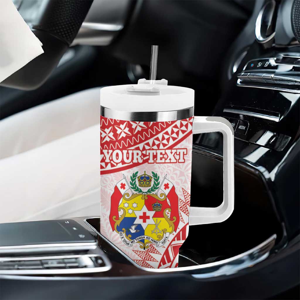 Personalised Tonga Mate Maa Tumbler With Handle Go Champions Tongan Ngatu - White