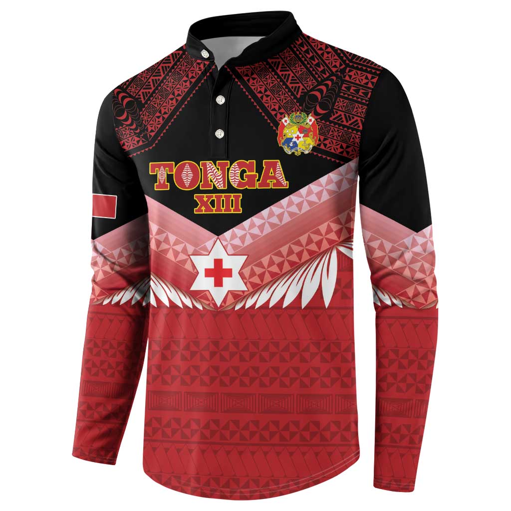 Custom Mate Maa Tonga XIII Button Sweatshirt Tongan Kupesi Ngatu - Rugby Style