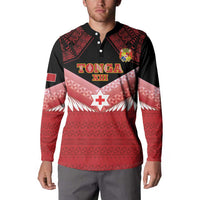 Custom Mate Maa Tonga XIII Button Sweatshirt Tongan Kupesi Ngatu - Rugby Style