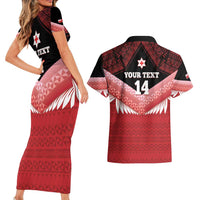 Custom Mate Maa Tonga XIII Couples Matching Short Sleeve Bodycon Dress and Hawaiian Shirt Tongan Kupesi Ngatu - Rugby Style LT14 - Polynesian Pride
