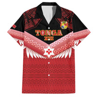 Custom Mate Maa Tonga XIII Family Matching Off The Shoulder Long Sleeve Dress and Hawaiian Shirt Tongan Kupesi Ngatu - Rugby Style LT14 Dad's Shirt - Short Sleeve Red - Polynesian Pride