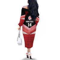 Custom Mate Maa Tonga XIII Family Matching Off The Shoulder Long Sleeve Dress and Hawaiian Shirt Tongan Kupesi Ngatu - Rugby Style LT14 - Polynesian Pride