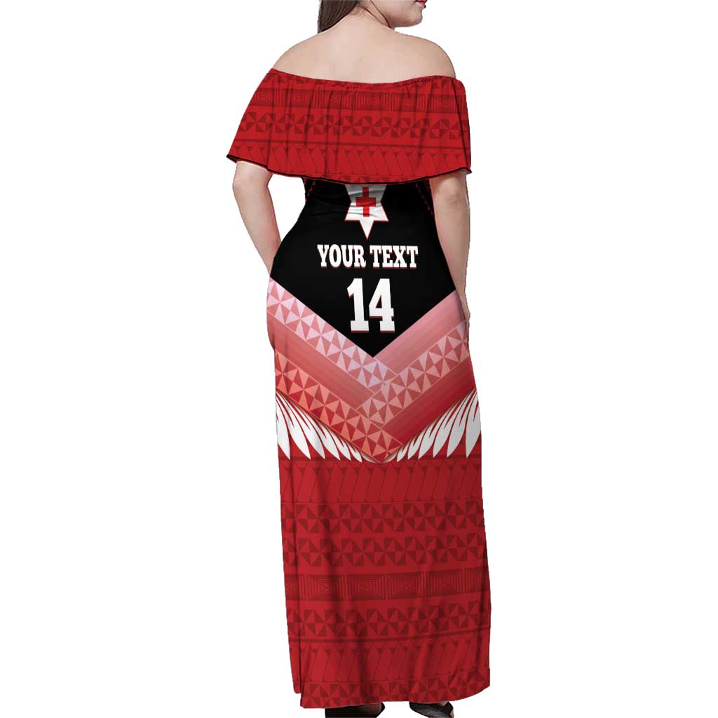 Custom Mate Maa Tonga XIII Family Matching Off Shoulder Maxi Dress and Hawaiian Shirt Tongan Kupesi Ngatu - Rugby Style LT14 - Polynesian Pride