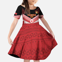 Custom Mate Maa Tonga XIII Family Matching Tank Maxi Dress and Hawaiian Shirt Tongan Kupesi Ngatu - Rugby Style LT14 Daughter's Dress Red - Polynesian Pride
