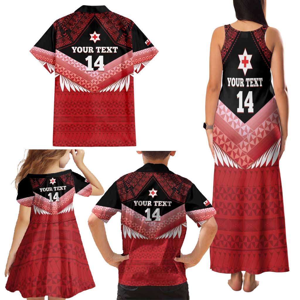 Custom Mate Maa Tonga XIII Family Matching Tank Maxi Dress and Hawaiian Shirt Tongan Kupesi Ngatu - Rugby Style LT14 - Polynesian Pride