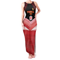 Custom Mate Maa Tonga XIII Family Matching Tank Maxi Dress and Hawaiian Shirt Tongan Kupesi Ngatu - Rugby Style LT14 Mom's Dress Red - Polynesian Pride