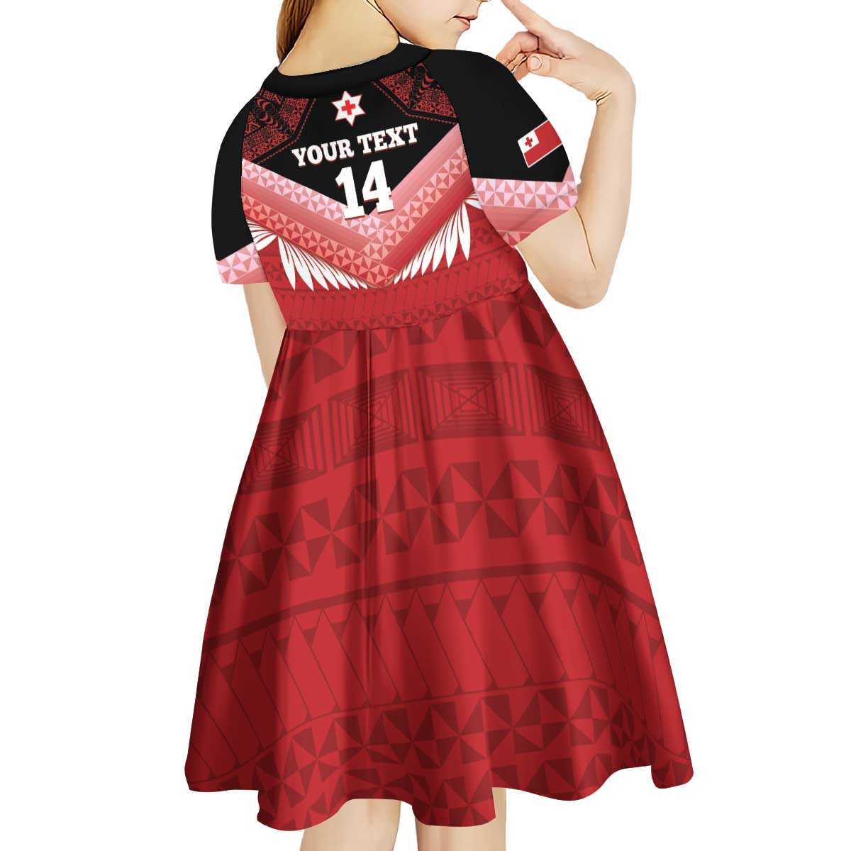 Custom Mate Maa Tonga XIII Kid Short Sleeve Dress Tongan Kupesi Ngatu - Rugby Style