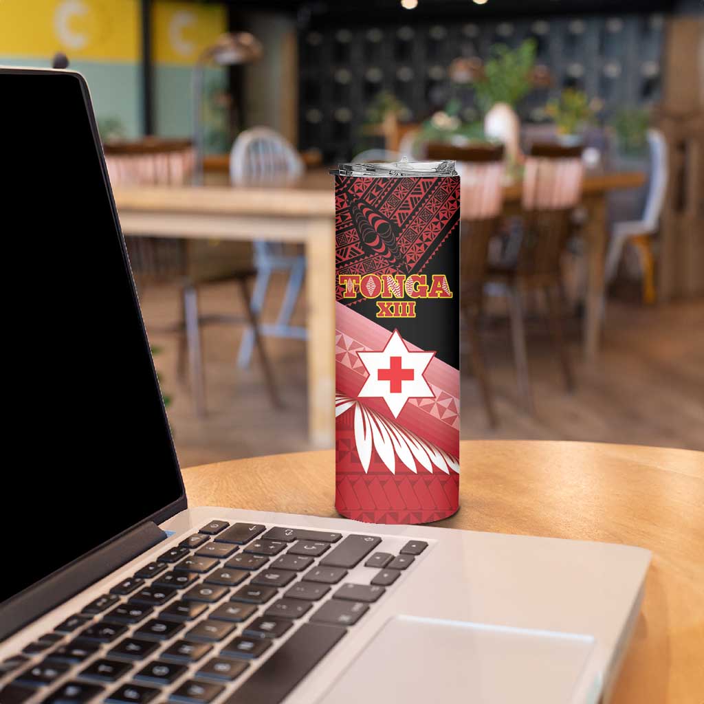 Personalised Mate Maa Tonga XIII Skinny Tumbler Tongan Kupesi Ngatu - Rugby Style