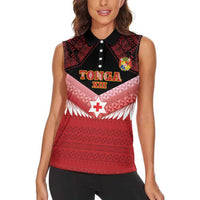 Custom Mate Maa Tonga XIII Women Sleeveless Polo Shirt Tongan Kupesi Ngatu - Rugby Style