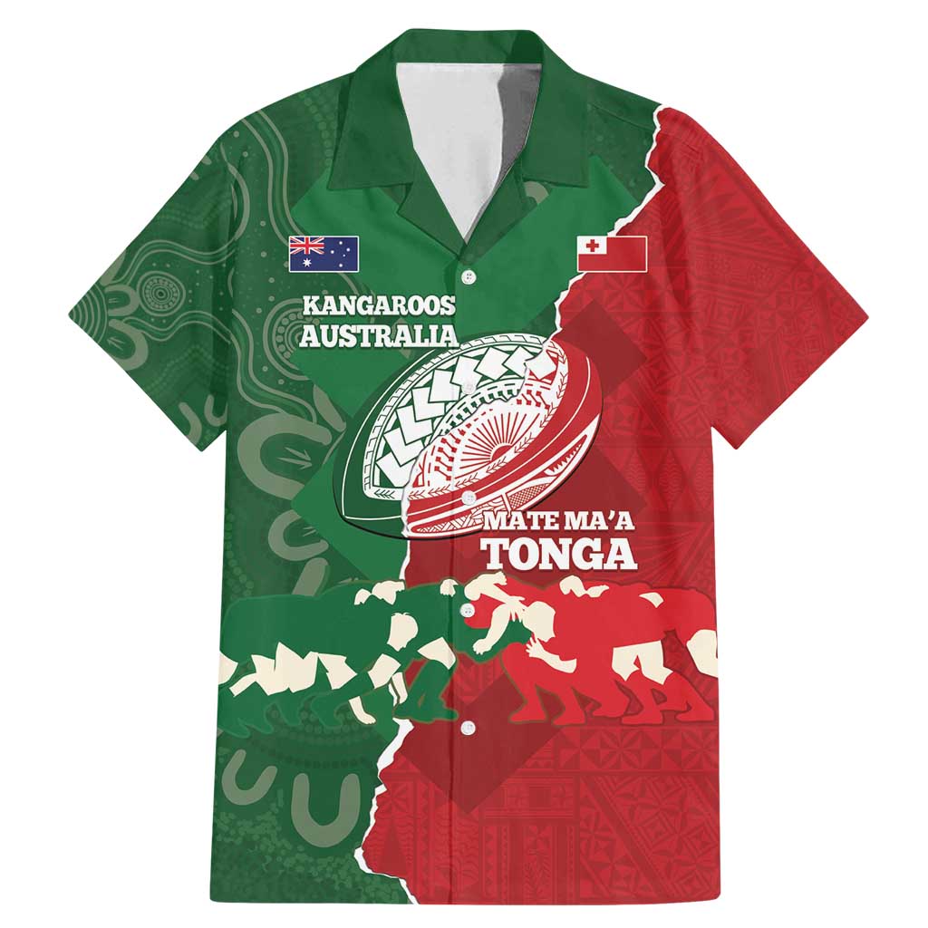 Custom Tonga And Australia Rugby Family Matching Mermaid Dress and Hawaiian Shirt Mate Maa Tongan Ngatu Mix Kangaroos Aboriginal